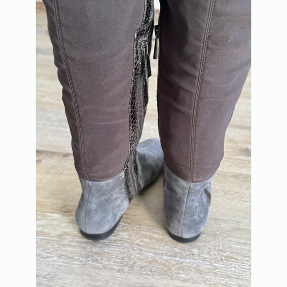 Vince Camuto Filtra Over The Knee Boots Size 6 Gray Suede Bronze Snake Trim - Picture 6 of 11